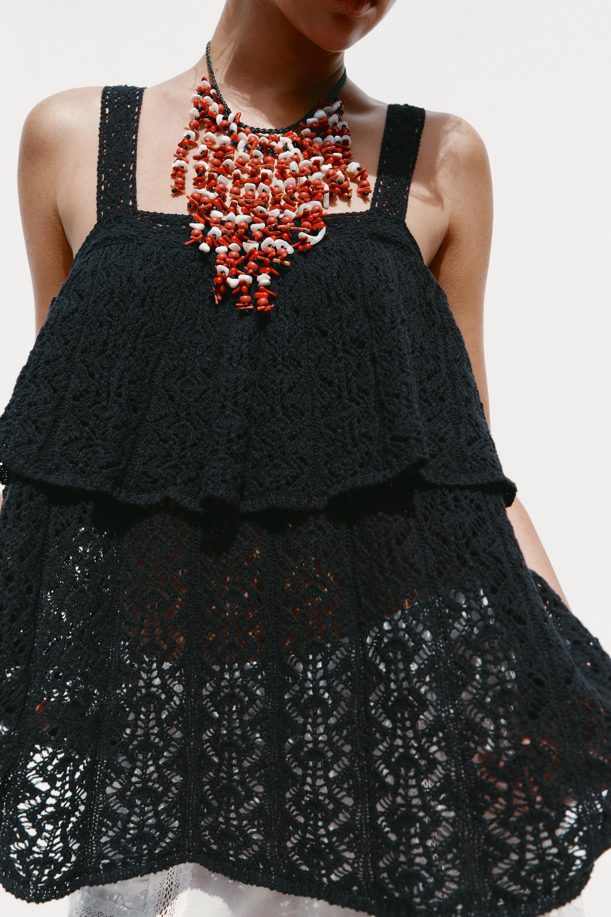 POINTELLE KNIT RUFFLE TOP